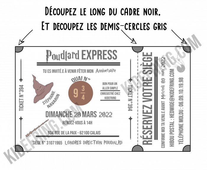 Billet invitation Anniversaire à bord du Poudlard Express